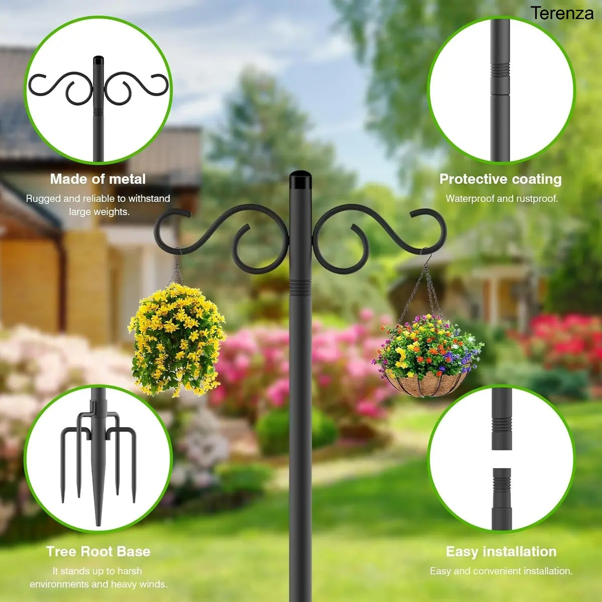 2-Pack 90" Outdoor Shepherd Hooks for Garden