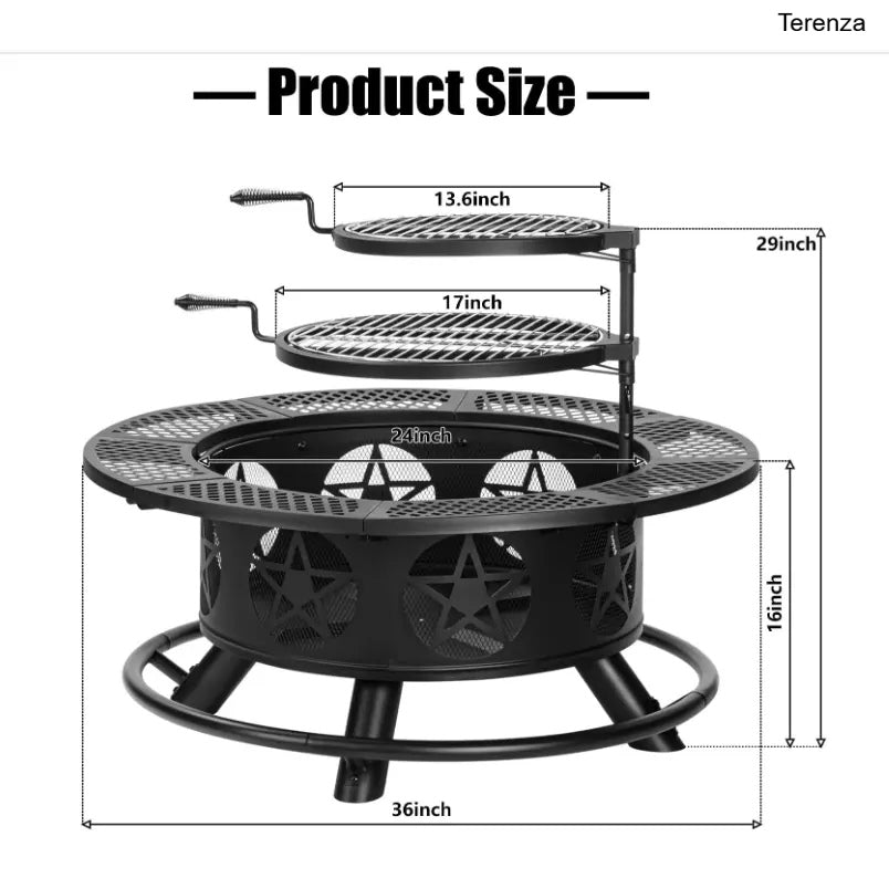 47" Wood Burning Fire Pit with 2 Grills, Lid & Poker – 3-in-1 Outdoor BBQ Table