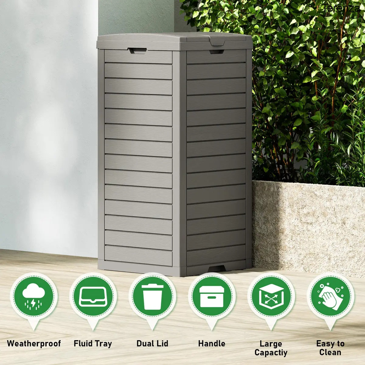 31-Gallon Outdoor Trash Can with Lid & Drip Tray
