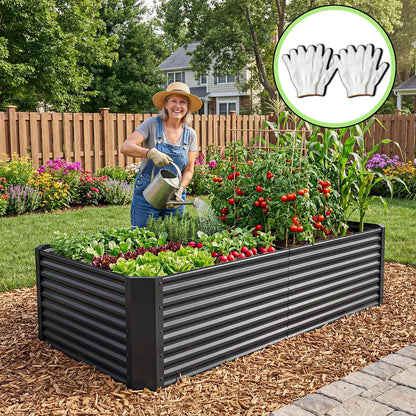 Raised Garden Bed Kit with Gloves & Tension Bar for Vegetables Flowers Plants