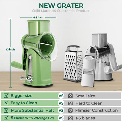 Rotary Cheese Grater with 5 Blades & Strong Suction Base