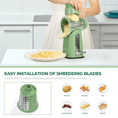 Rotary Cheese Grater with 5 Blades & Strong Suction Base