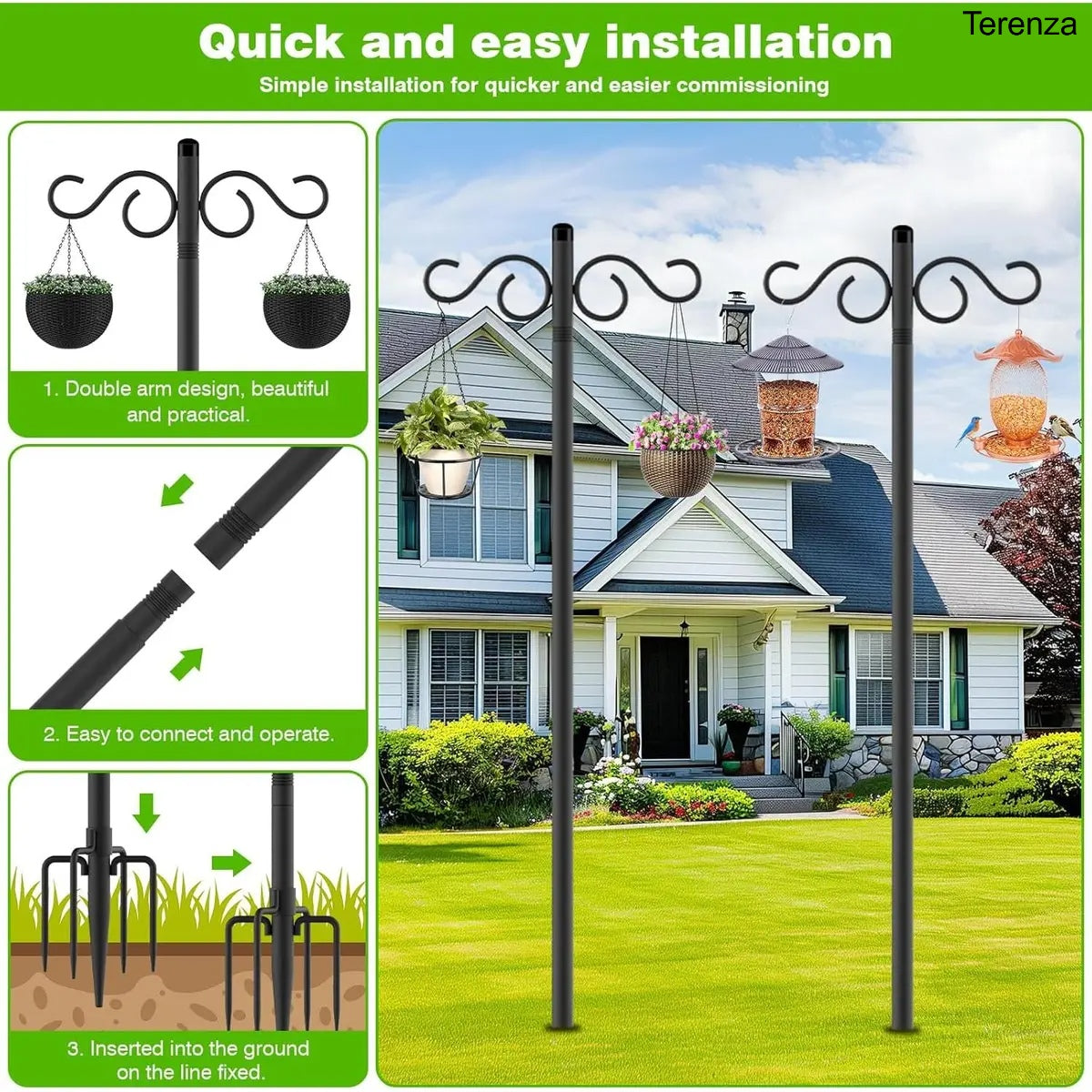 2-Pack 90" Outdoor Shepherd Hooks for Garden