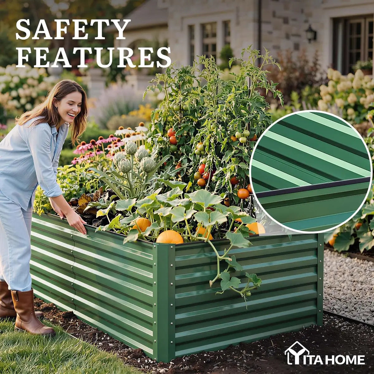 Raised Garden Bed Kit with Gloves & Tension Bar for Vegetables Flowers Plants