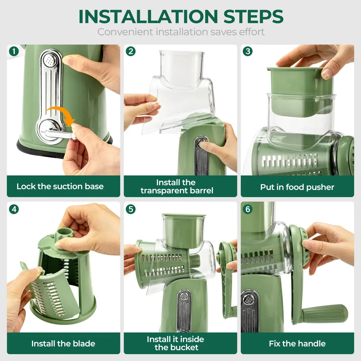 Rotary Cheese Grater with 5 Blades & Strong Suction Base