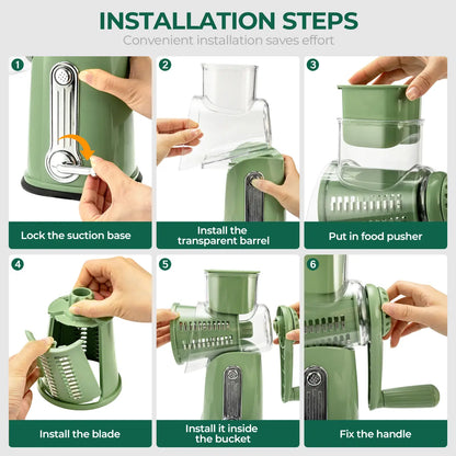 Rotary Cheese Grater with 5 Blades & Strong Suction Base