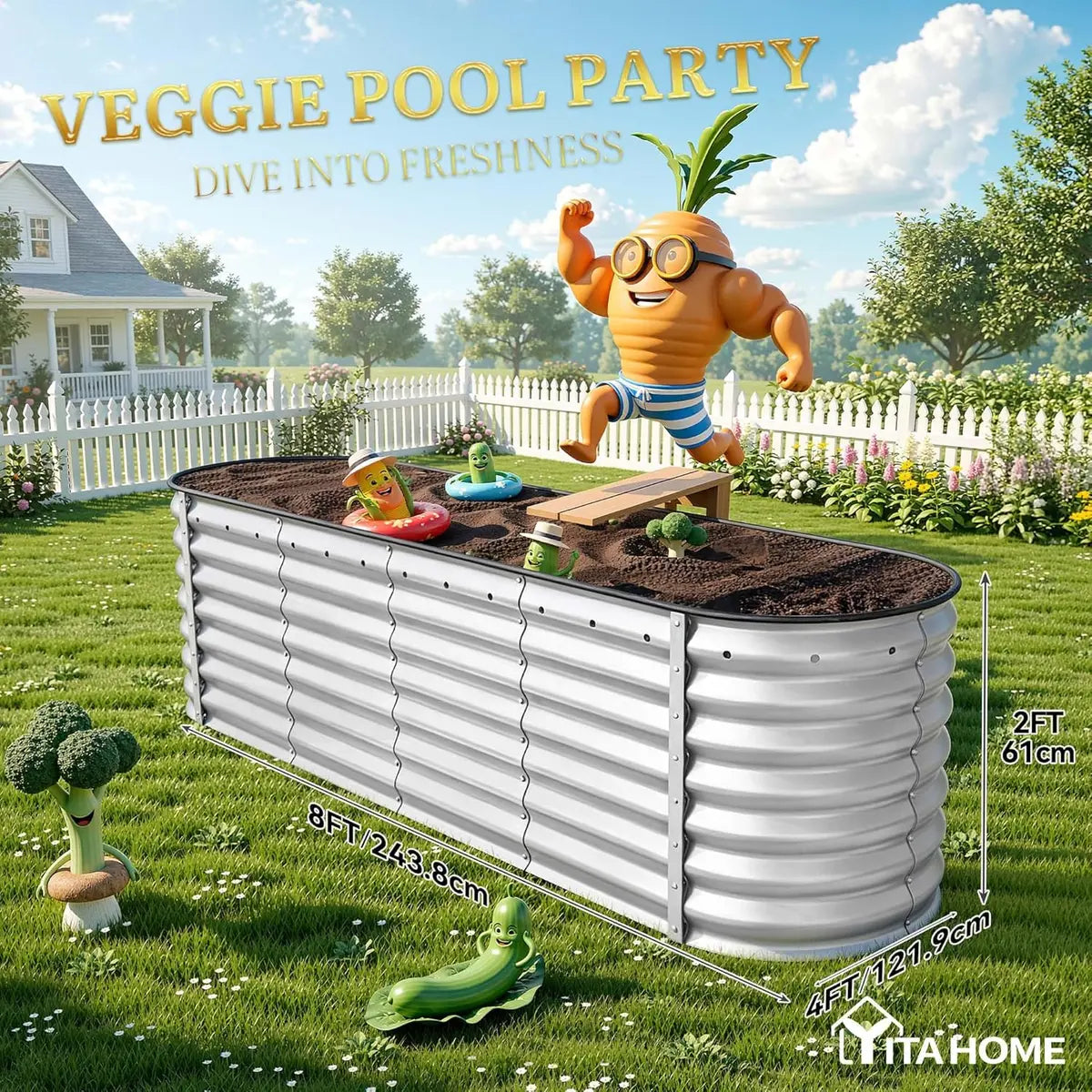 Raised Garden Bed Kit with Gloves & Tension Bar for Vegetables Flowers Plants