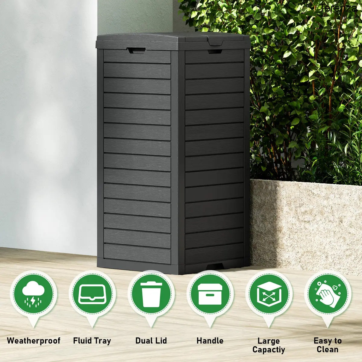 31-Gallon Outdoor Trash Can with Lid & Drip Tray