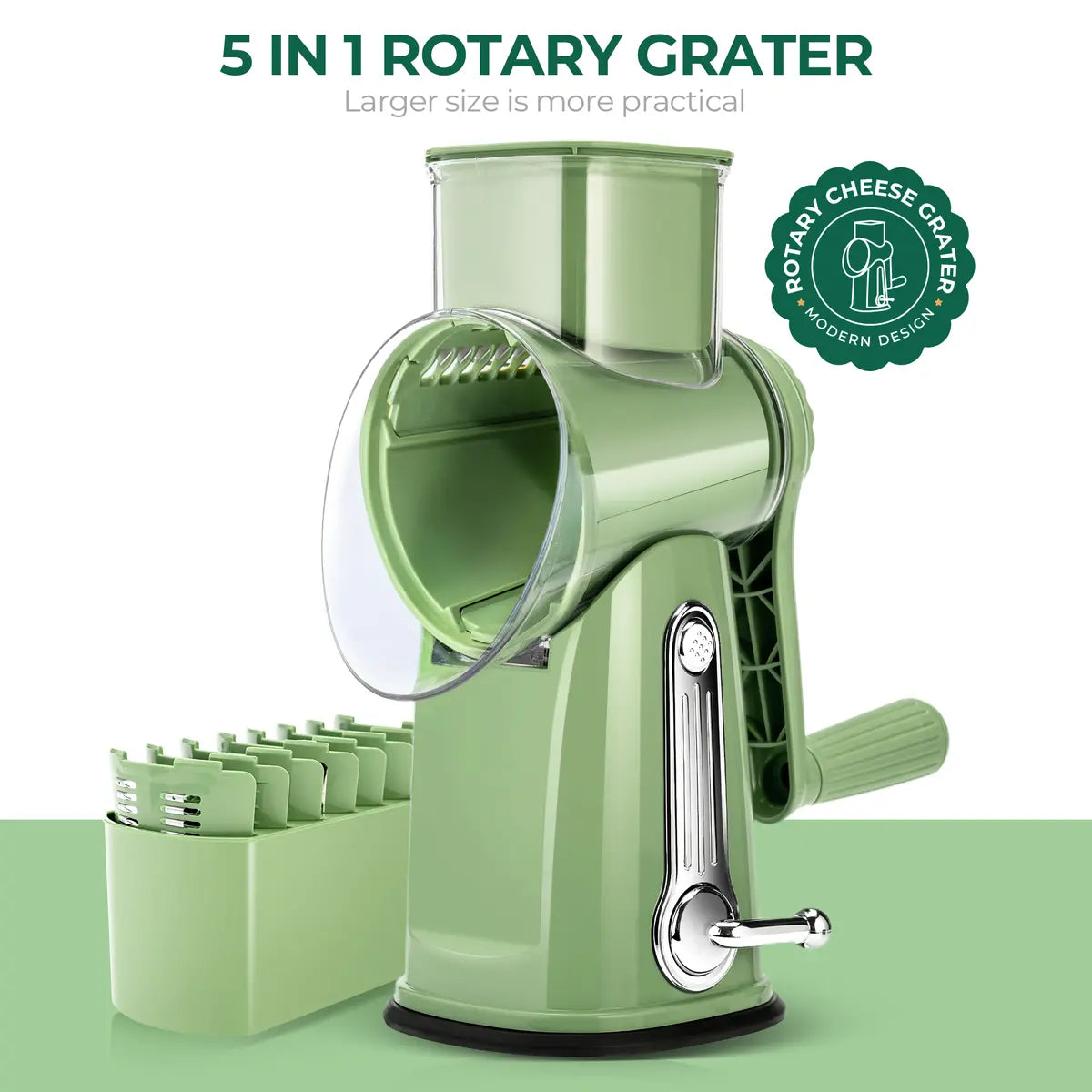Rotary Cheese Grater with 5 Blades & Strong Suction Base