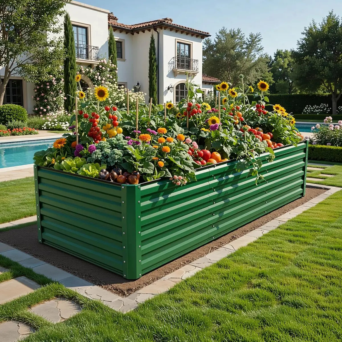 Raised Garden Bed Kit with Gloves & Tension Bar for Vegetables Flowers Plants