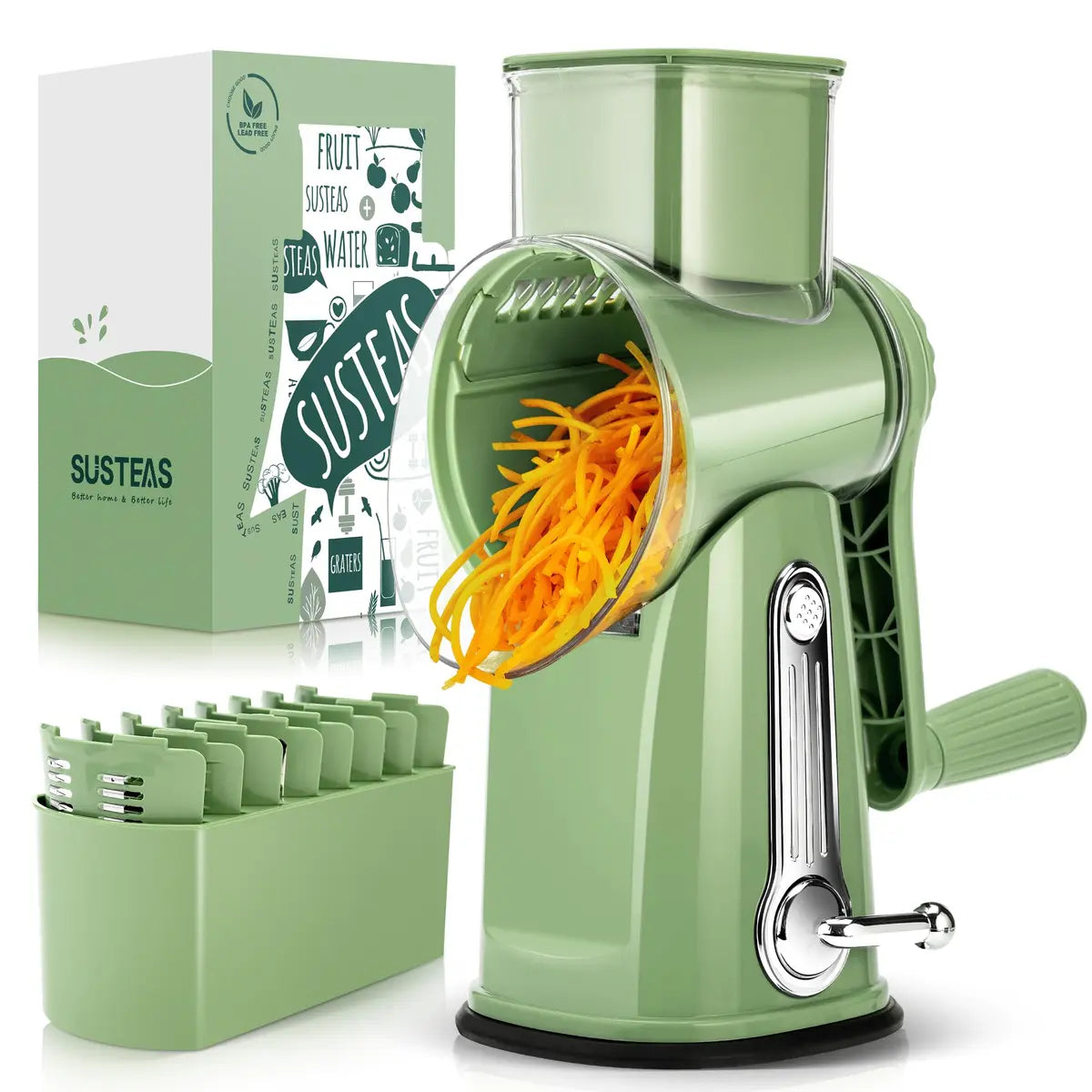Rotary Cheese Grater with 5 Blades & Strong Suction Base