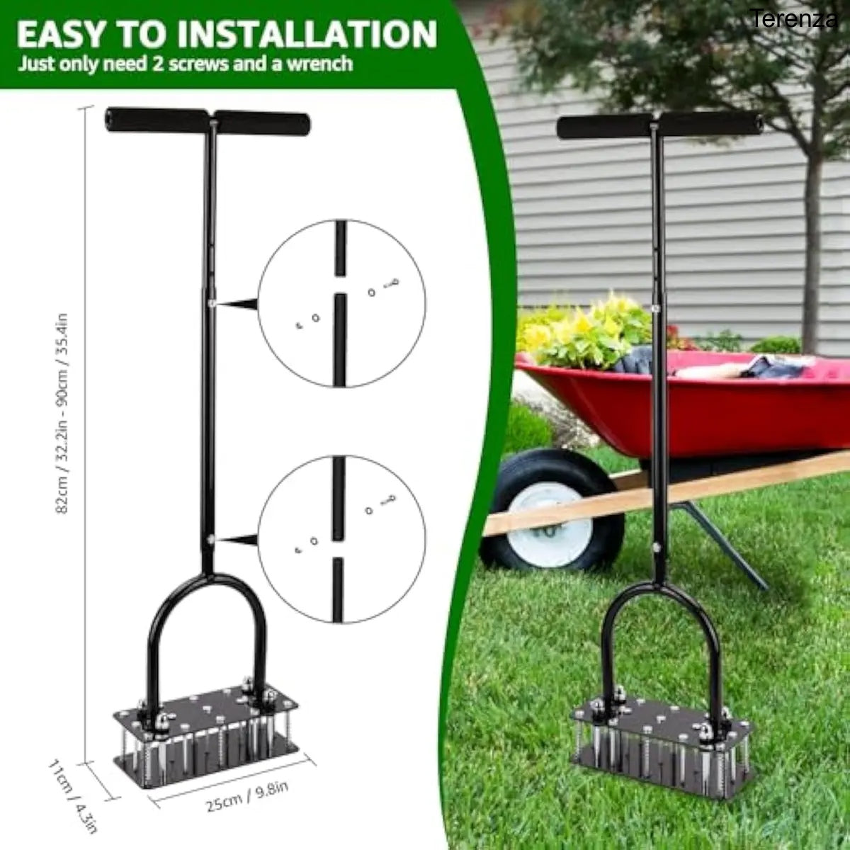 Lawn Aerator Tool – 15 Iron Spikes, Height Adjustable