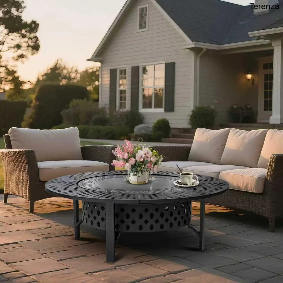 47" Wood Burning Fire Pit with 2 Grills, Lid & Poker – 3-in-1 Outdoor BBQ Table