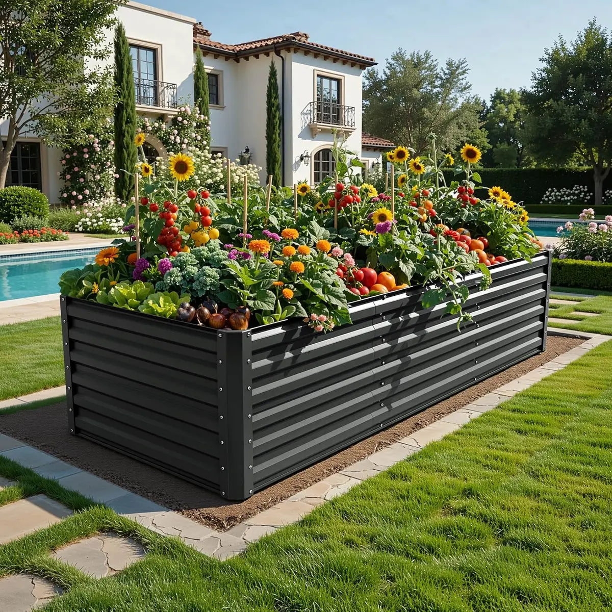 Raised Garden Bed Kit with Gloves & Tension Bar for Vegetables Flowers Plants