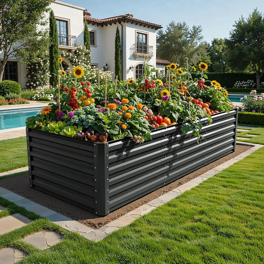 Raised Garden Bed Kit with Gloves & Tension Bar for Vegetables Flowers Plants
