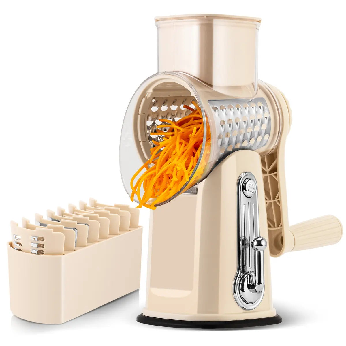 Rotary Cheese Grater with 5 Blades & Strong Suction Base