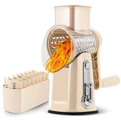 Rotary Cheese Grater with 5 Blades & Strong Suction Base