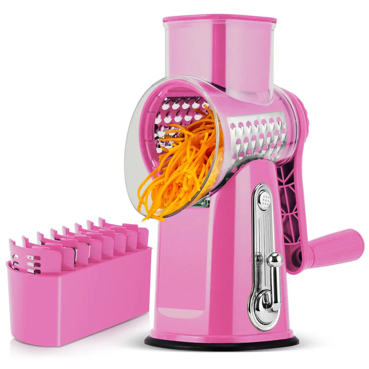 Rotary Cheese Grater with 5 Blades & Strong Suction Base