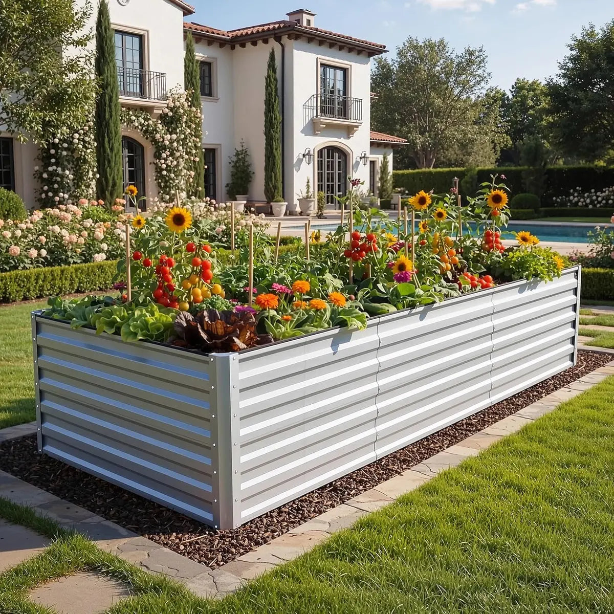 Raised Garden Bed Kit with Gloves & Tension Bar for Vegetables Flowers Plants